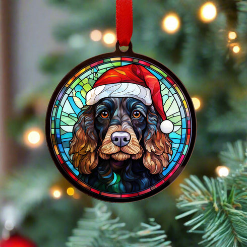 Cocker Spaniel Black in Santa Hat Suncatcher Decoration